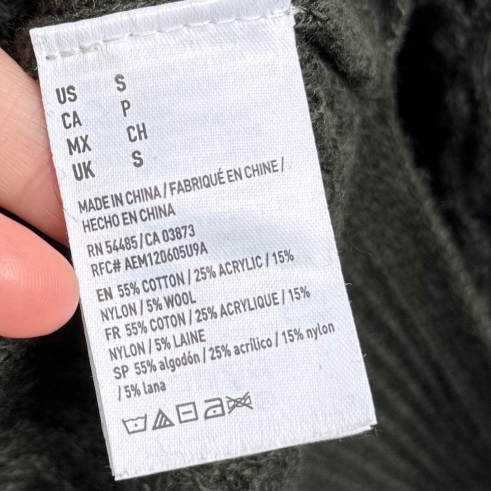 American Eagle Outfitters Olive Green Textured V Neck Long Sleeve Sweater Sz S - Picture 4 of 5